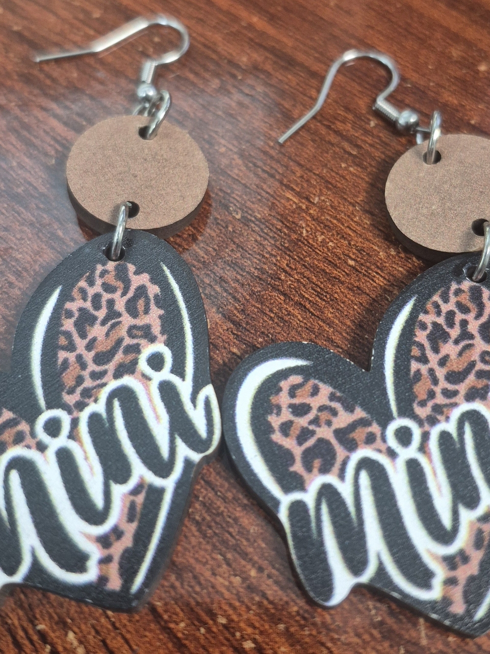 Leopard Heart Dangle Earrings - Brown & Black